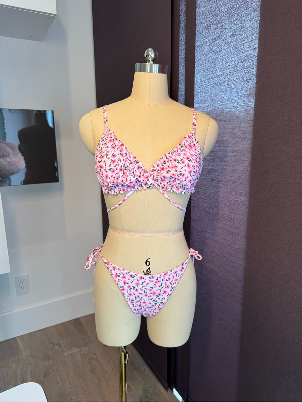 Pink Floral Tie Bikini Set - Women's Swim